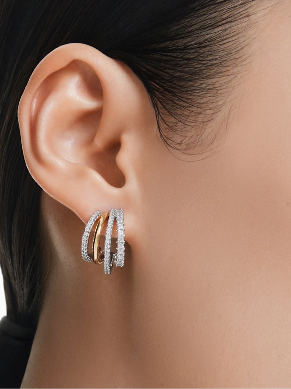 Swarovski Multi-Tone Hyperbola Hoop Earrings with Clear Crystals NIB Retail:$199
